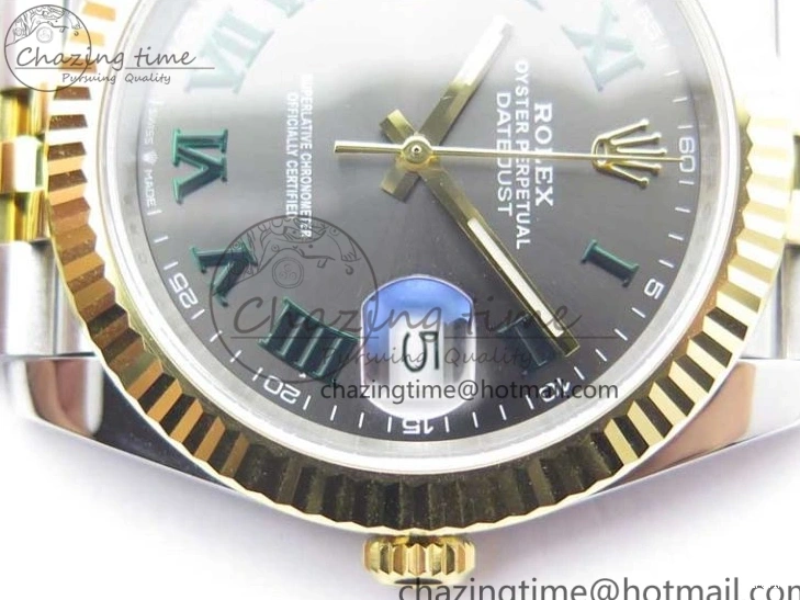 MiroTime 0519 DateJust 41 SS YG 126333 Fluted Bezel DJF Best Edition 904L Steel Gray Dial Green Roman Markers on Jubilee Bracelet A Seasonal 3194